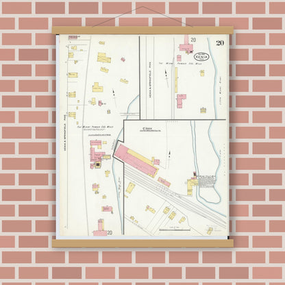 Old map wall art mockup — magnetic wood frame on brick wall — Sanborn Fire Insurance Map from Xenia, Greene County, Ohio (1910), Sheet #0020