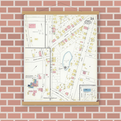 Old map wall art mockup — magnetic wood frame on brick wall — Sanborn Fire Insurance Map from Alton, Madison County, Illinois (1915), Sheet #0024