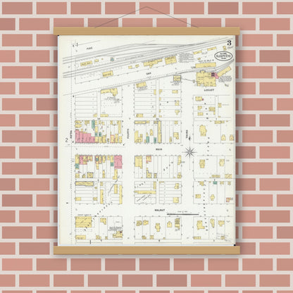Old map wall art mockup — magnetic wood frame on brick wall — Sanborn Fire Insurance Map from Sleepy Eye, Brown County, Minnesota (1899), Sheet #0003
