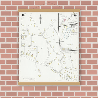 Old map wall art mockup — magnetic wood frame on brick wall — Sanborn Fire Insurance Map from Waynesville, Haywood County, North Carolina (1924), Sheet #0010