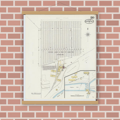 Old map wall art mockup — magnetic wood frame on brick wall — Sanborn Fire Insurance Map from Chippewa Falls, Chippewa County, Wisconsin (1895), Sheet #0020