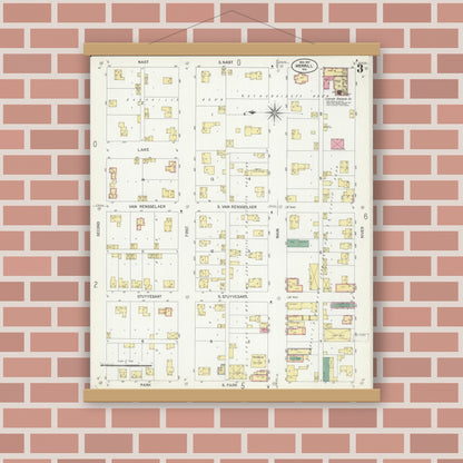 Old map wall art mockup — magnetic wood frame on brick wall — Sanborn Fire Insurance Map from Merrill, Lincoln County, Wisconsin (1907), Sheet #0003