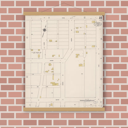 Old map wall art mockup — magnetic wood frame on brick wall — Sanborn Fire Insurance Map from La Jolla, San Diego County, California (1921), Sheet #0014