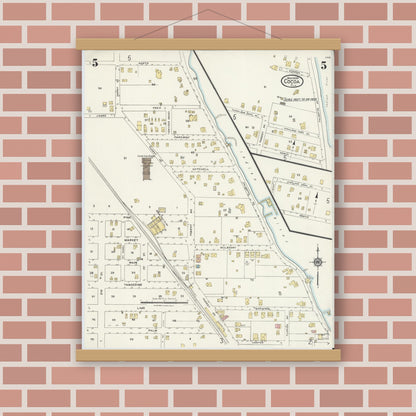 Old map wall art mockup — magnetic wood frame on brick wall — Sanborn Fire Insurance Map from Cocoa, Brevard County, Florida (1924), Sheet #0005