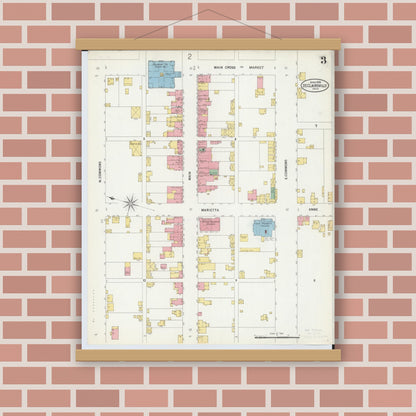 Old map wall art mockup — magnetic wood frame on brick wall — Sanborn Fire Insurance Map from Saint Clairsville, Belmont County, Ohio (1899), Sheet #0003