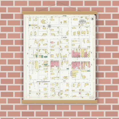 Old map wall art mockup — magnetic wood frame on brick wall — Sanborn Fire Insurance Map from Sheridan, Hamilton County, Indiana (1902), Sheet #0003