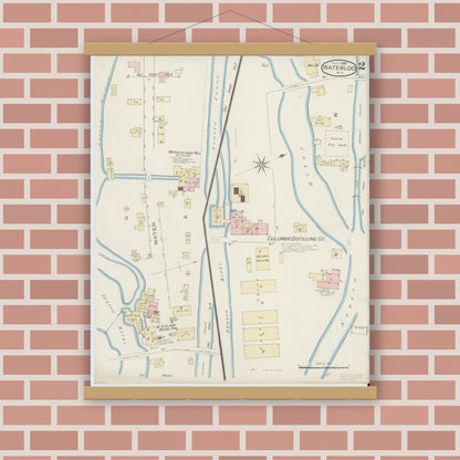 Old map wall art mockup — magnetic wood frame on brick wall — Sanborn Fire Insurance Map from Waterloo, Seneca County, New York (1886), Sheet #0002