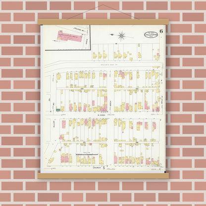 Old map wall art mockup — magnetic wood frame on brick wall — Sanborn Fire Insurance Map from Chillicothe, Ross County, Ohio (1909), Sheet #0006