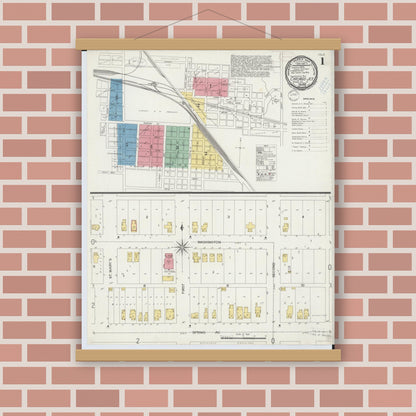 Old map wall art mockup — magnetic wood frame on brick wall — Sanborn Fire Insurance Map from Chicago Junction, Huron County, Ohio (1899), Sheet #0001