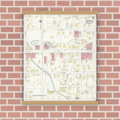 Old map wall art mockup — magnetic wood frame on brick wall — Sanborn Fire Insurance Map from Marion, Williamson County, Illinois (1913), Sheet #0006