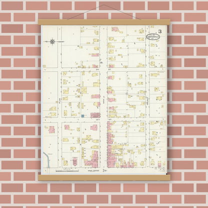 Old map wall art mockup — magnetic wood frame on brick wall — Sanborn Fire Insurance Map from Centerville, Wayne County, Indiana (1913), Sheet #0003