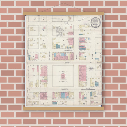 Old map wall art mockup — magnetic wood frame on brick wall — Sanborn Fire Insurance Map from Butler, Bates County, Missouri (1885) - Complete Map Set