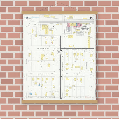 Old map wall art mockup — magnetic wood frame on brick wall — Sanborn Fire Insurance Map from Lake City, Wabasha County, Minnesota (1930), Sheet #0015