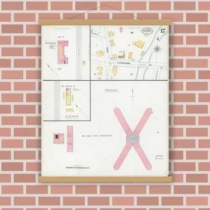 Old map wall art mockup — magnetic wood frame on brick wall — Sanborn Fire Insurance Map from Rahway, Union County, New Jersey (1901), Sheet #0017