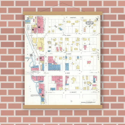 Old map wall art mockup — magnetic wood frame on brick wall — Sanborn Fire Insurance Map from Saint Charles, Kane County, Illinois (1923), Sheet #0003