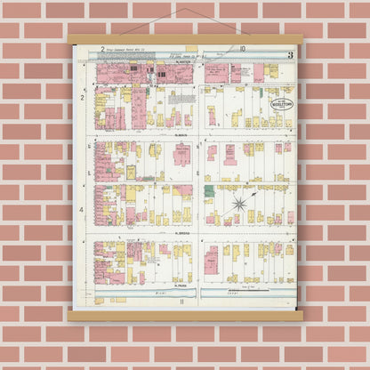 Old map wall art mockup — magnetic wood frame on brick wall — Sanborn Fire Insurance Map from Middletown, Butler County, Ohio (1901), Sheet #0003
