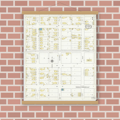 Old map wall art mockup — magnetic wood frame on brick wall — Sanborn Fire Insurance Map from Columbus, Bartholomew County, Indiana (1912), Sheet #0007