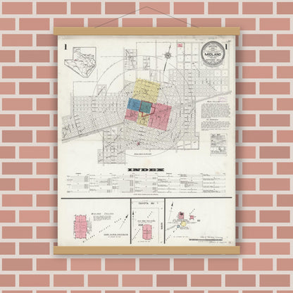 Old map wall art mockup — magnetic wood frame on brick wall — Sanborn Fire Insurance Map from Midland, Midland County, Texas (1925) - Complete Map Set