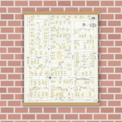Old map wall art mockup — magnetic wood frame on brick wall — Sanborn Fire Insurance Map from La Porte, La Porte County, Indiana (1912), Sheet #0023