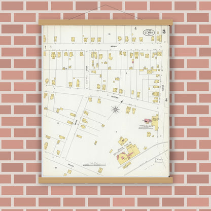 Old map wall art mockup — magnetic wood frame on brick wall — Sanborn Fire Insurance Map from Elmer, Salem County, New Jersey (1902), Sheet #0005