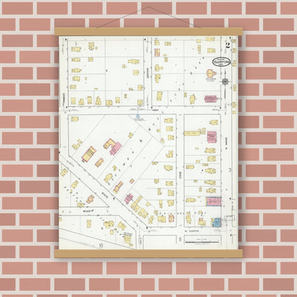 Old map wall art mockup — magnetic wood frame on brick wall — Sanborn Fire Insurance Map from Hartford, Washington County, Wisconsin (1918), Sheet #0002