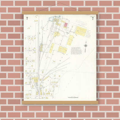 Old map wall art mockup — magnetic wood frame on brick wall — Sanborn Fire Insurance Map from Silsbee, Hardin County, Texas (1937), Sheet #0007