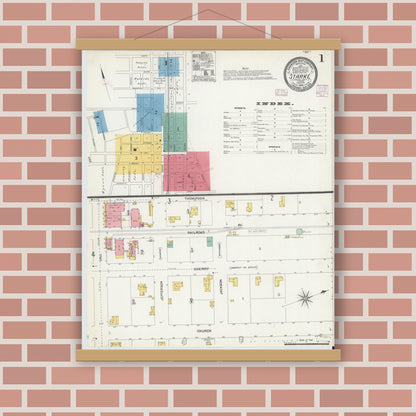 Old map wall art mockup — magnetic wood frame on brick wall — Sanborn Fire Insurance Map from Starke, Bradford County, Florida (1906) - Complete Map Set