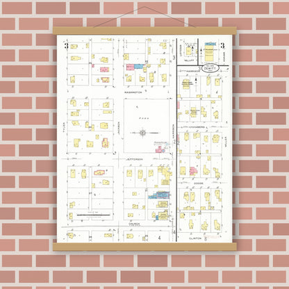 Old map wall art mockup — magnetic wood frame on brick wall — Sanborn Fire Insurance Map from De Witt, Clinton County, Iowa (1926), Sheet #0003