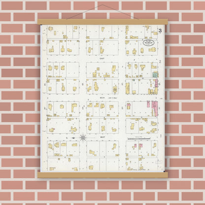Old map wall art mockup — magnetic wood frame on brick wall — Sanborn Fire Insurance Map from Homer, Champaign County, Illinois (1898), Sheet #0003