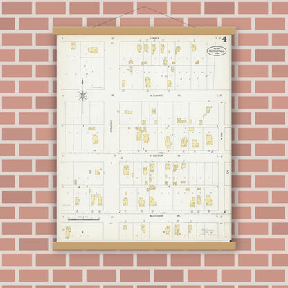 Old map wall art mockup — magnetic wood frame on brick wall — Sanborn Fire Insurance Map from Fergus Falls, Otter Tail County, Minnesota (1903), Sheet #0004