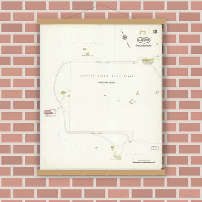 Old map wall art mockup — magnetic wood frame on brick wall — Sanborn Fire Insurance Map from Lakewood, Ocean County, New Jersey (1916), Sheet #0018