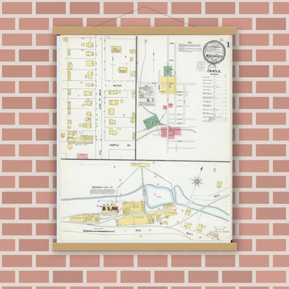 Old map wall art mockup — magnetic wood frame on brick wall — Sanborn Fire Insurance Map from Wadsworth, Medina County, Ohio (1901) - Complete Map Set