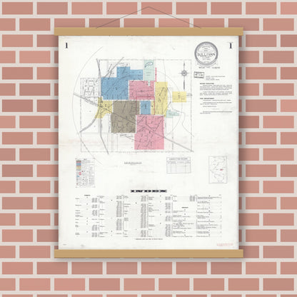 Old map wall art mockup — magnetic wood frame on brick wall — Sanborn Fire Insurance Map from Sullivan, Moultrie County, Illinois (1932) - Complete Map Set