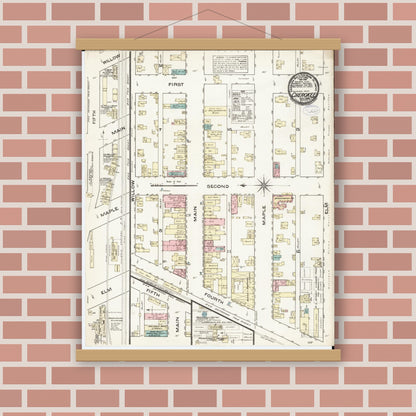 Old map wall art mockup — magnetic wood frame on brick wall — Sanborn Fire Insurance Map from Cherokee, Cherokee County, Iowa (1883), Sheet #0001