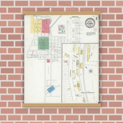 Old map wall art mockup — magnetic wood frame on brick wall — Sanborn Fire Insurance Map from Mount Carroll, Carroll County, Illinois (1904), Sheet #0001