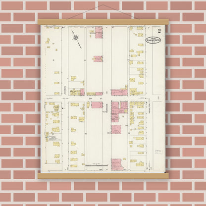 Old map wall art mockup — magnetic wood frame on brick wall — Sanborn Fire Insurance Map from Roanoke Rapids, Halifax County, North Carolina (1915), Sheet #0002