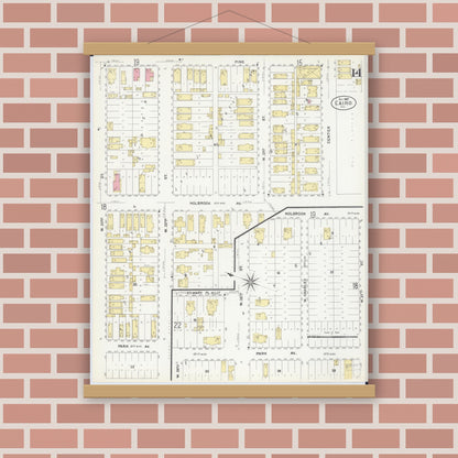 Old map wall art mockup — magnetic wood frame on brick wall — Sanborn Fire Insurance Map from Cairo, Alexander County, Illinois (1907), Sheet #0014