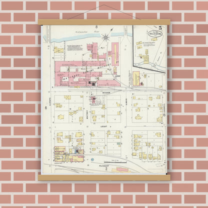 Old map wall art mockup — magnetic wood frame on brick wall — Sanborn Fire Insurance Map from Belvidere, Boone County, Illinois (1897), Sheet #0005
