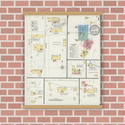 Old map wall art mockup — magnetic wood frame on brick wall — Sanborn Fire Insurance Map from High Point, Guilford County, North Carolina (1896) - Complete Map Set