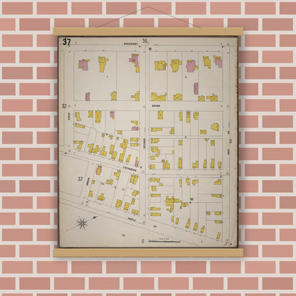Old map wall art mockup — magnetic wood frame on brick wall — Sanborn Fire Insurance Map from Saratoga, Saratoga County, New York (1900), Sheet #0037