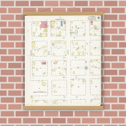 Old map wall art mockup — magnetic wood frame on brick wall — Sanborn Fire Insurance Map from Leon, Decatur County, Iowa (1893), Sheet #0003