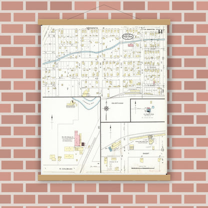 Old map wall art mockup — magnetic wood frame on brick wall — Sanborn Fire Insurance Map from Red Oak, Montgomery County, Iowa (1914), Sheet #0014
