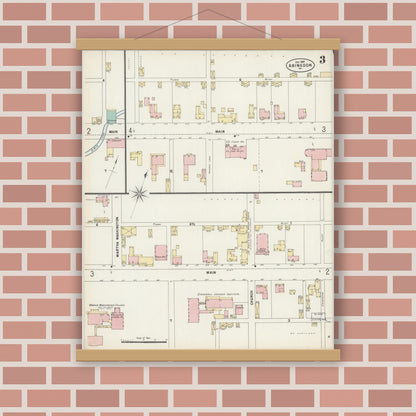 Old map wall art mockup — magnetic wood frame on brick wall — Sanborn Fire Insurance Map from Abingdon, Washington County, Virginia (1897), Sheet #0003