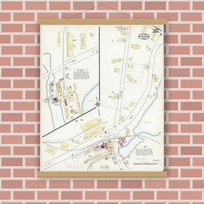 Old map wall art mockup — magnetic wood frame on brick wall — Sanborn Fire Insurance Map from Gardner, Worcester County, Massachusetts (1914), Sheet #0035