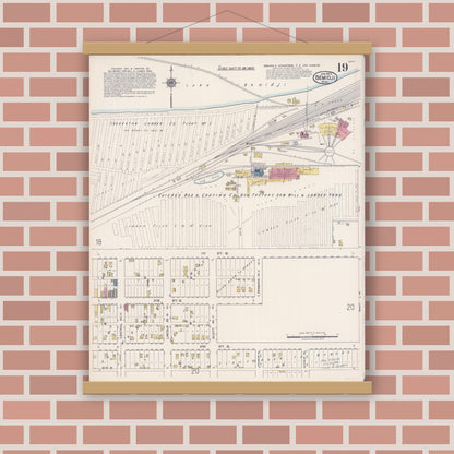 Old map wall art mockup — magnetic wood frame on brick wall — Sanborn Fire Insurance Map from Bemidji, Beltrami County, Minnesota (1922), Sheet #0019