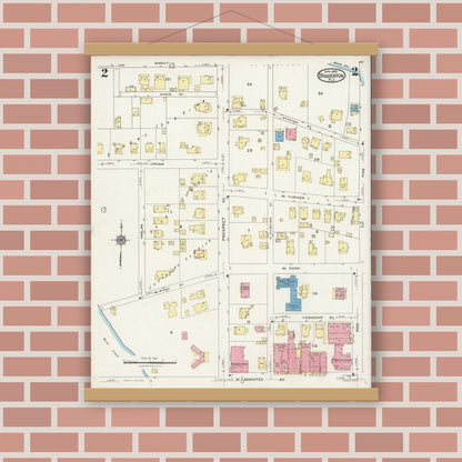 Old map wall art mockup — magnetic wood frame on brick wall — Sanborn Fire Insurance Map from Bradentown, Manatee County, Florida (1926), Sheet #0002
