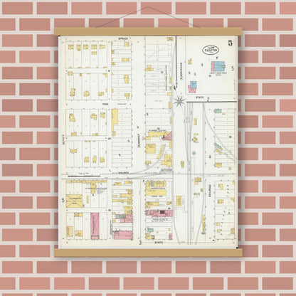 Old map wall art mockup — magnetic wood frame on brick wall — Sanborn Fire Insurance Map from Paxton, Ford County, Illinois (1902), Sheet #0005