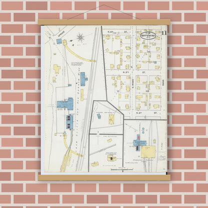 Old map wall art mockup — magnetic wood frame on brick wall — Sanborn Fire Insurance Map from Ishpeming, Marquette County, Michigan (1892), Sheet #0011