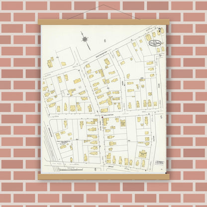 Old map wall art mockup — magnetic wood frame on brick wall — Sanborn Fire Insurance Map from Hyde Park, Norfolk County, Massachusetts (1911), Sheet #0007
