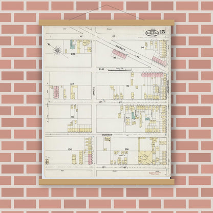 Old map wall art mockup — magnetic wood frame on brick wall — Sanborn Fire Insurance Map from Chelsea, Suffolk County, Massachusetts (1889), Sheet #0015